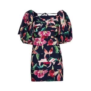 PatBO Laelia Floral Pleated Puff Sleeve Mini Dress